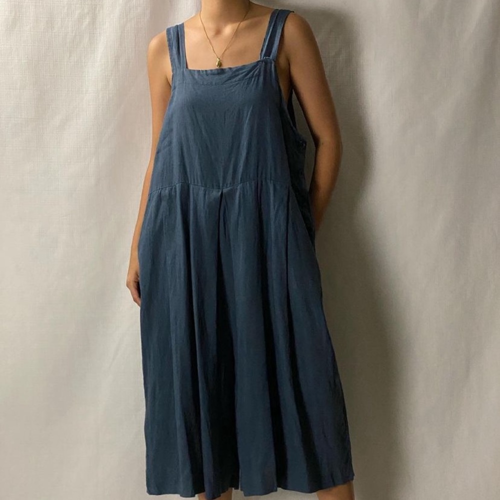 Blue Linen Flowy Overalls